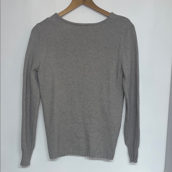 Evolution by Cyrus Women’s Small V-Neck Cable Knit Sweater Gray Stretch Soft - Picture 7 of 8